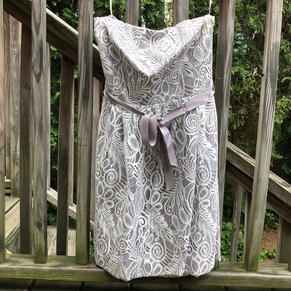 STRAPLESS lavender-lace dress!
